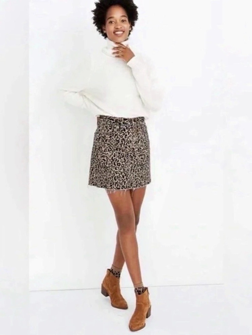 Madewell Rigid Denim A-Line Mini Skirt in Leopard Print Women's Animal Print